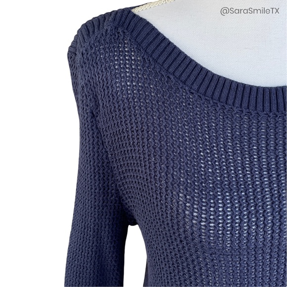 TOMMY HILFIGER Navy Blue 3/4 Sleeve Chunky Knit Sweater - Picture 4 of 13